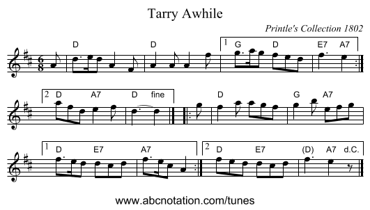 Tarry Awhile - staff notation