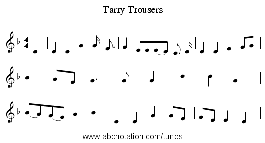 Tarry Trousers - staff notation