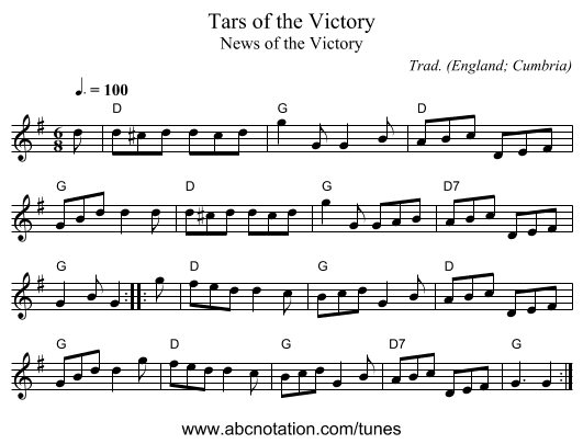 Tars of the Victory - staff notation