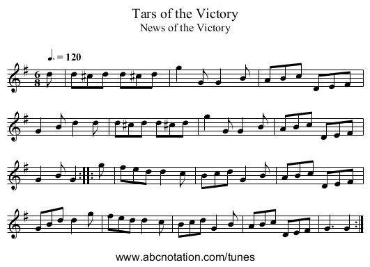 Tars of the Victory - staff notation