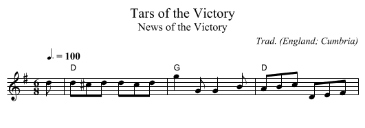 Tars of the Victory - staff notation