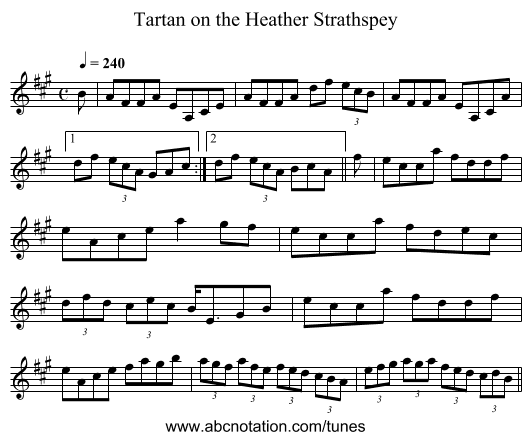 Tartan on the Heather Strathspey - staff notation