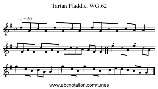 Tartan Pladdie. WG.62 - staff notation