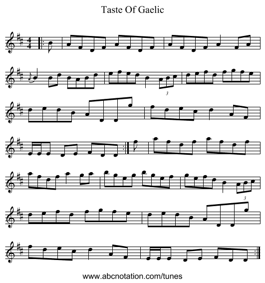 Taste Of Gaelic - staff notation