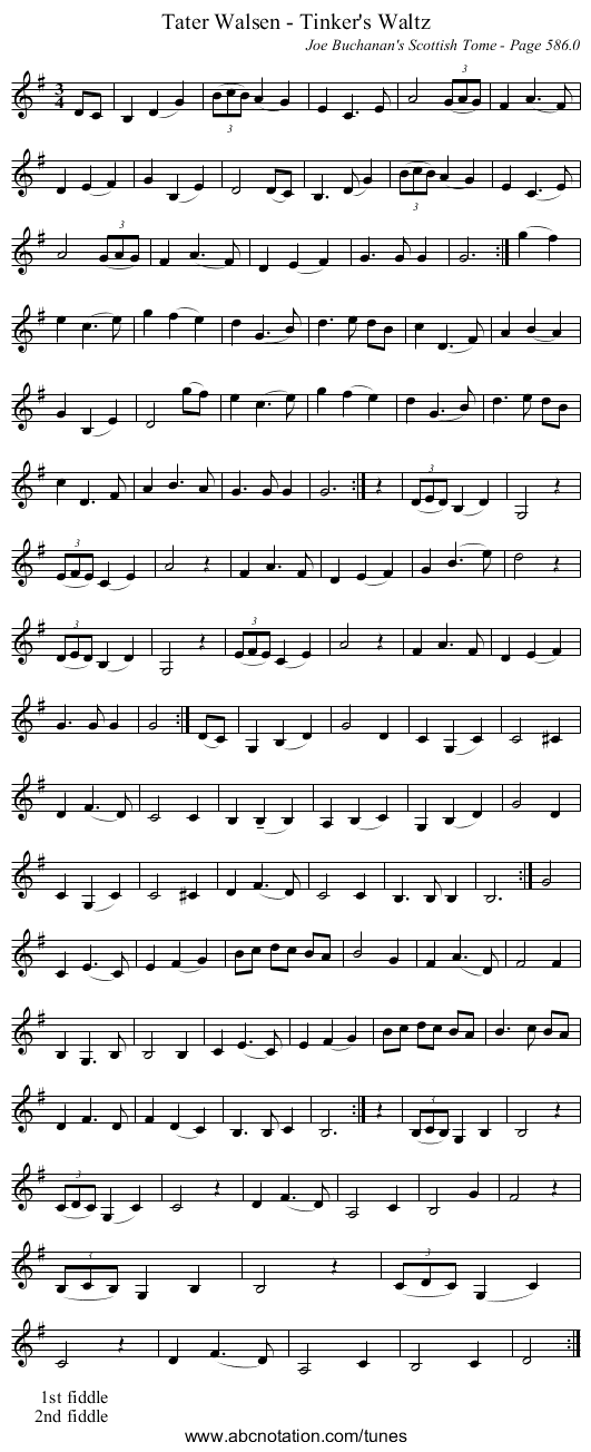 Tater Walsen - Tinker's Waltz - staff notation