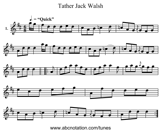 Tather Jack Walsh - staff notation
