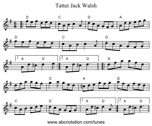 Tatter Jack Walsh - staff notation