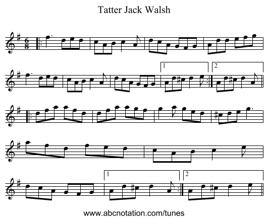 Tatter Jack Walsh - staff notation