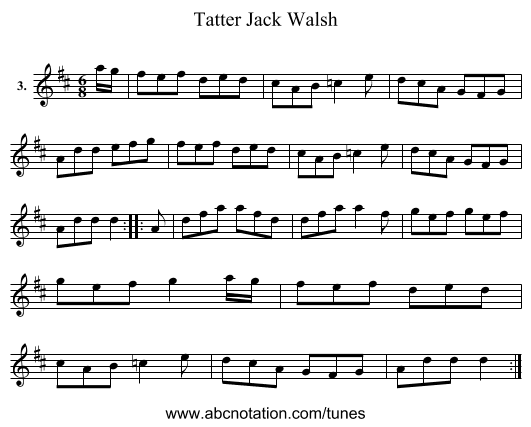 Tatter Jack Walsh - staff notation