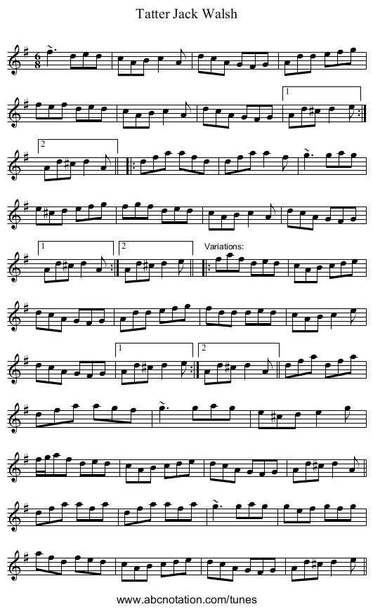 Tatter Jack Walsh - staff notation