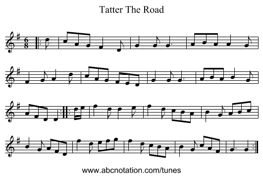 Tatter The Road - staff notation