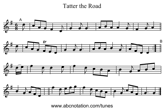 Tatter the Road - staff notation