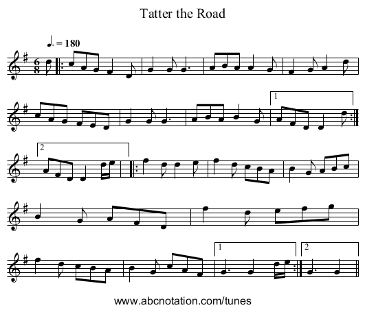 Tatter the Road - staff notation