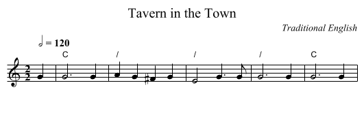 Tavern in the Town - staff notation