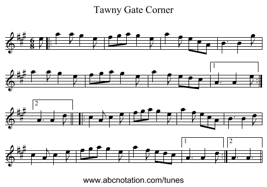 Tawny Gate Corner - staff notation
