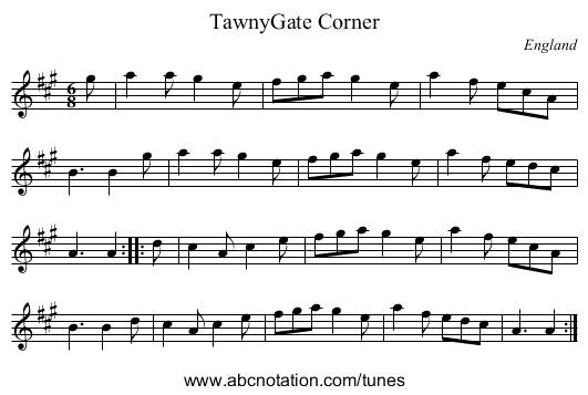 TawnyGate Corner - staff notation