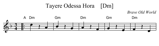 Tayere Odessa Hora    [Dm] - staff notation
