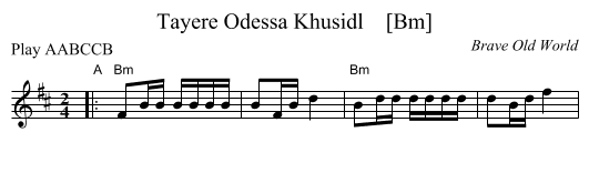 Tayere Odessa Khusidl    [Bm] - staff notation