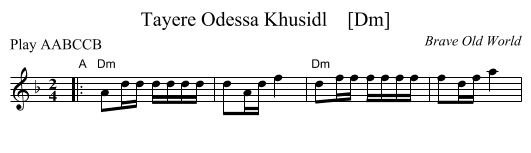 Tayere Odessa Khusidl    [Dm] - staff notation