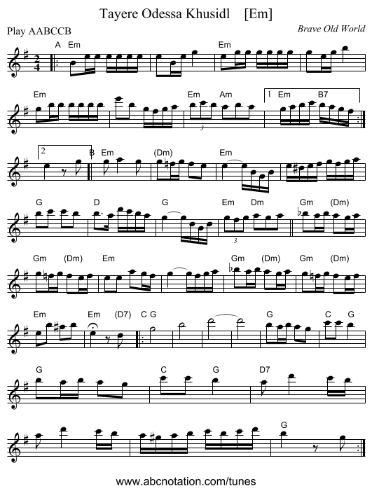 Tayere Odessa Khusidl    [Em] - staff notation