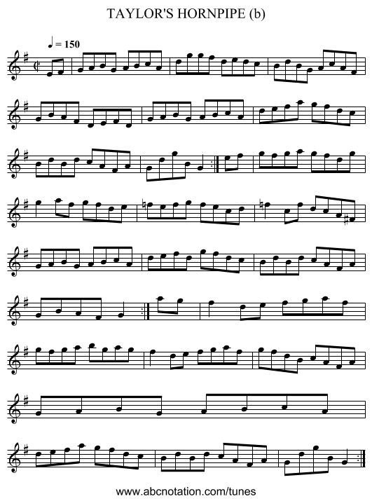 TAYLOR'S HORNPIPE (b) - staff notation
