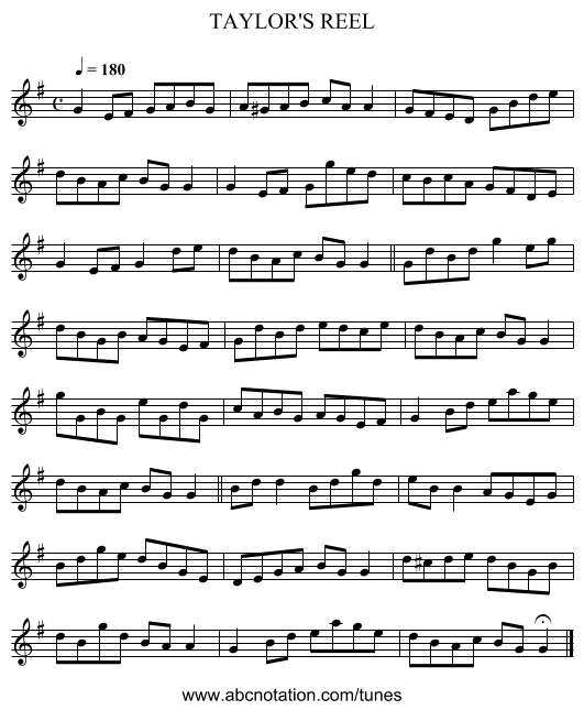 TAYLOR'S REEL - staff notation