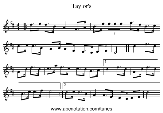 Taylor's - staff notation