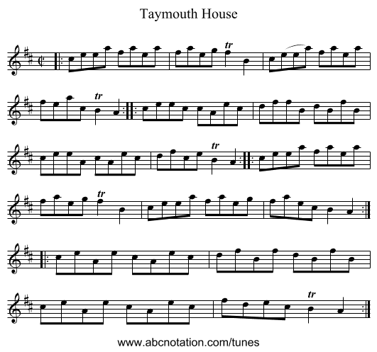 Taymouth House - staff notation