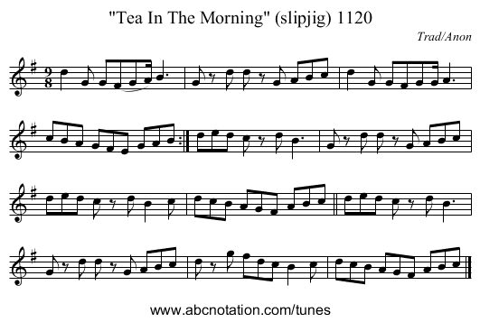 Tea In The Morning (slipjig) 1120 - staff notation