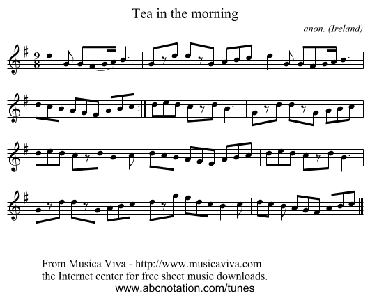 Tea in the morning - staff notation