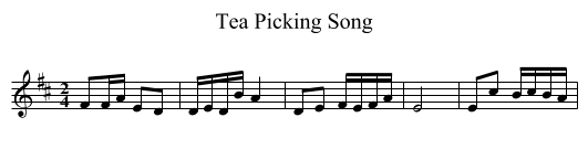 Tea Picking Song - staff notation