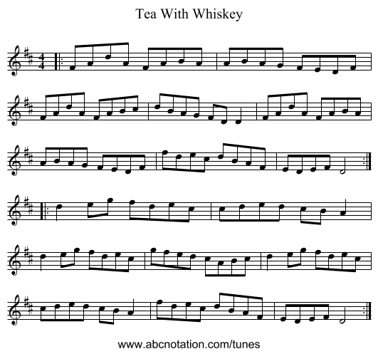 Tea With Whiskey - staff notation