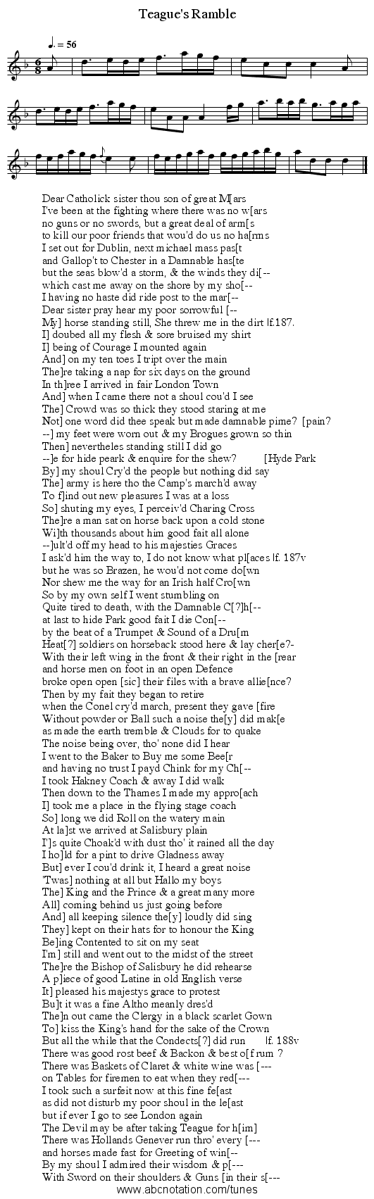 Teague's Ramble - staff notation