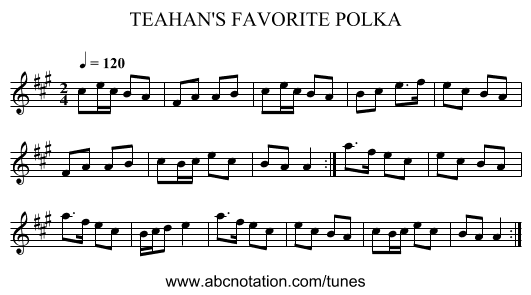 TEAHAN'S FAVORITE POLKA - staff notation
