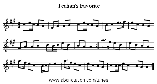 Teahan's Favorite - staff notation