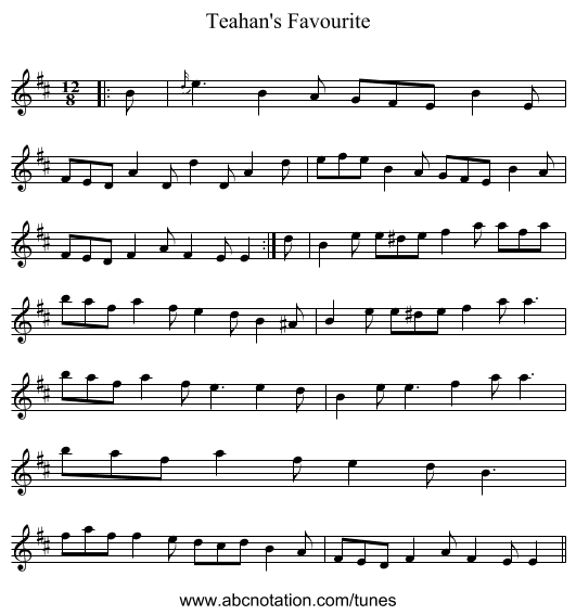 Teahan's Favourite - staff notation