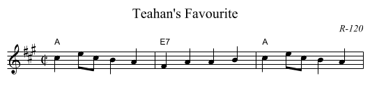 Teahan's Favourite - staff notation