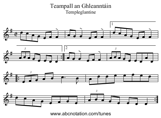 Teampall an Ghleannt&aacute;in - staff notation