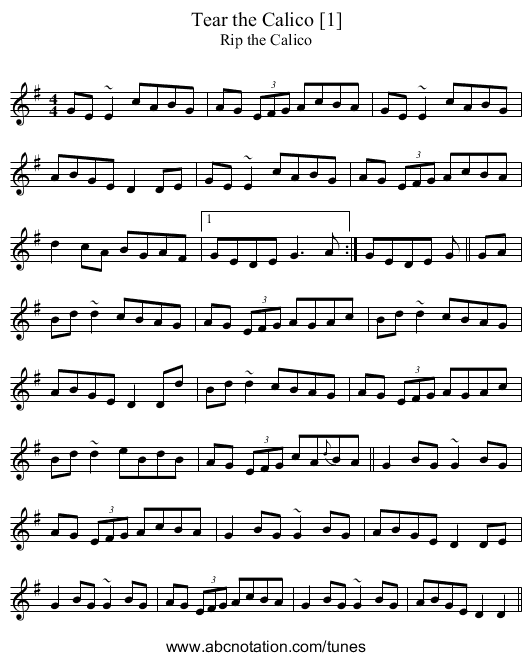 Tear the Calico [1] - staff notation