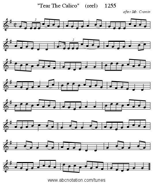 Tear The Calico    (reel)     1255 - staff notation
