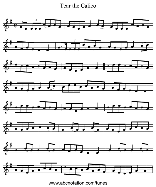 Tear the Calico - staff notation