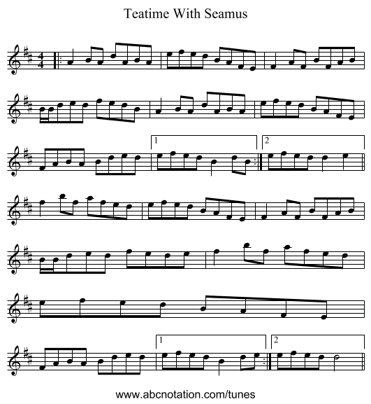 Teatime With Seamus - staff notation