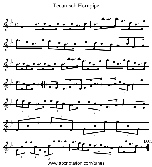 Tecumsch Hornpipe - staff notation
