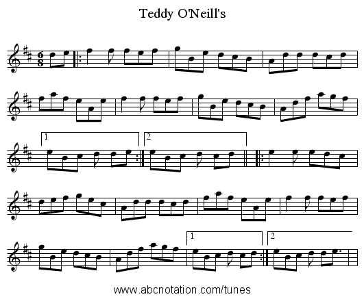 Teddy O'Neill's - staff notation