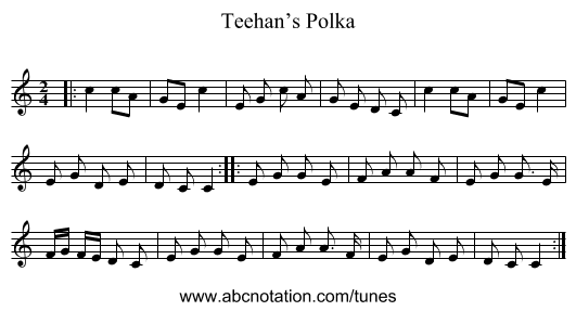 Teehan’s Polka - staff notation