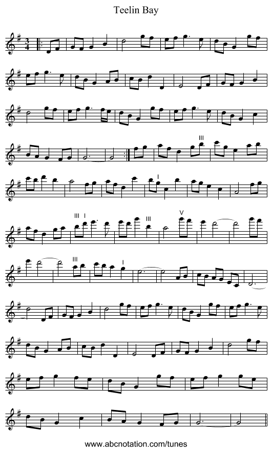 Teelin Bay - staff notation
