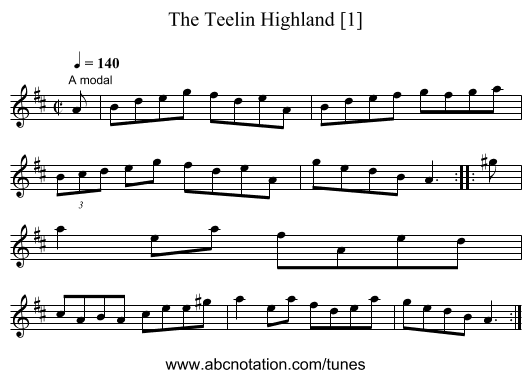 Teelin Highland [1], The - staff notation