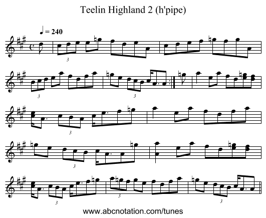 Teelin Highland 2 (h'pipe) - staff notation