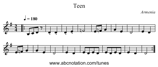 Teen - staff notation