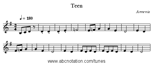 Teen - staff notation